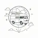 A minimalist design of a campervan with a globe on top, symbolizing your goal of building your own campervan and exploring the world with your mom tattoo design idea