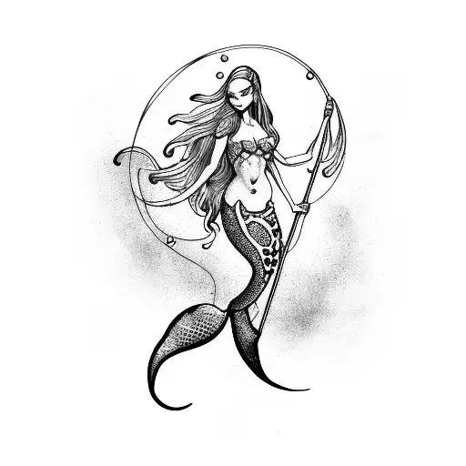 Mermaid holding a pride flag underwater tattoo design idea