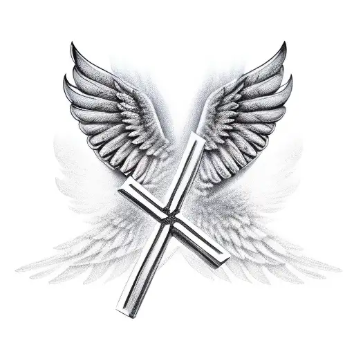 Wings with Cross tattoo design idea