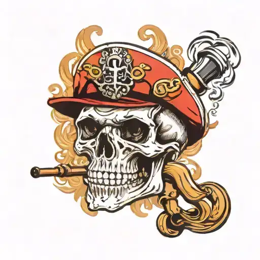 old sailor skull with pipe smoke tattoo design idea