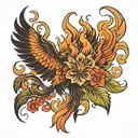phoenix flower fire flames tattoo design idea
