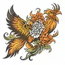 phoenix flower fire flames tattoo design idea