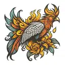 phoenix flower fire flames tattoo design idea