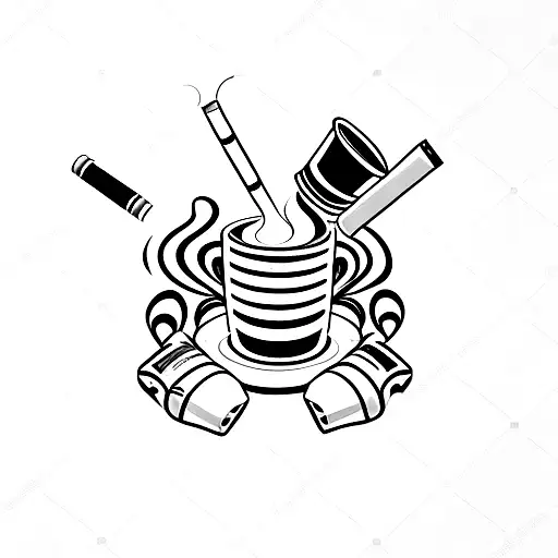 cap, cigarette, coffee tattoo design idea