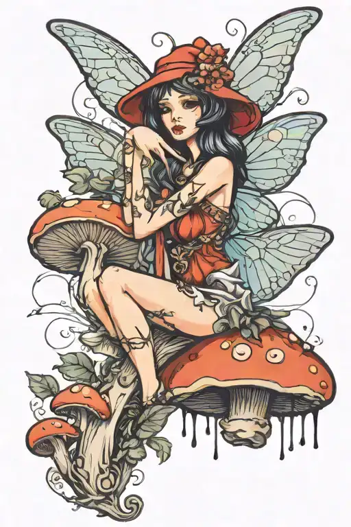 Fairy Lying On A Mushroom tattoo design idea