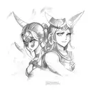 A sketch-style design featuring Nami and Caitlyn as fierce warriors tattoo design idea