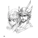 A sketch-style design featuring Nami and Caitlyn as fierce warriors tattoo design idea