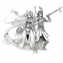 A sketch-style design featuring Nami and Caitlyn as fierce warriors tattoo design idea