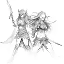 A sketch-style design featuring Nami and Caitlyn as fierce warriors tattoo design idea