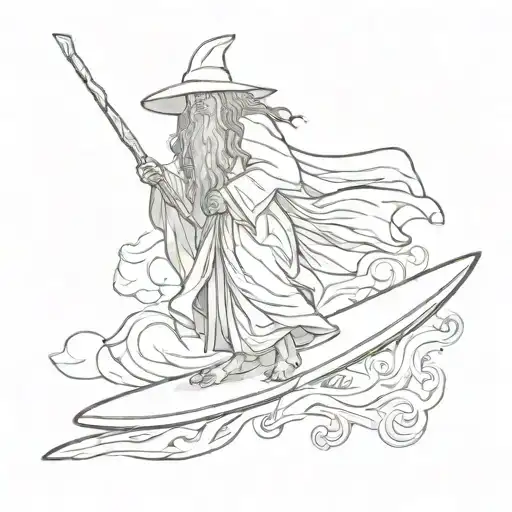 Gandalf standing on a surfboard tattoo design idea