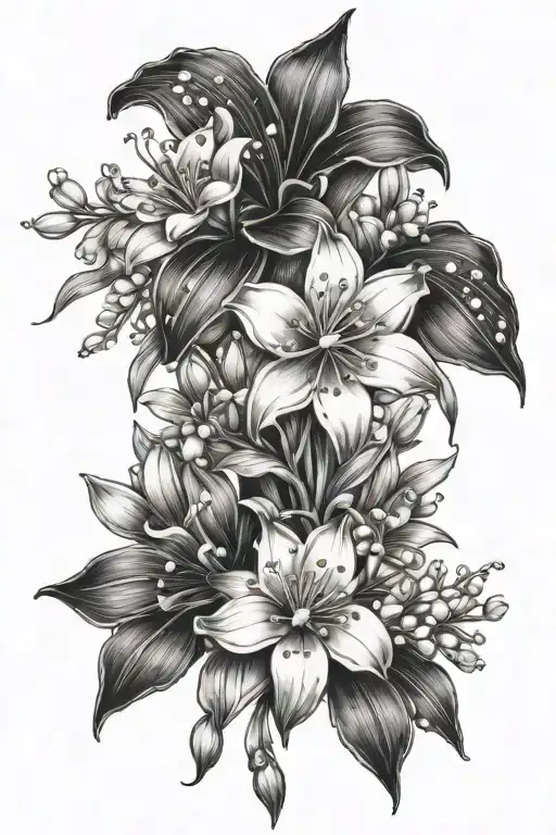 daisy and lily of the valley flower tattoo design idea
