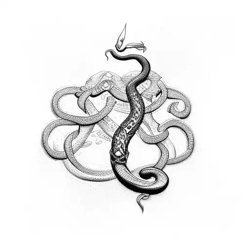 A dotwork tattoo of a snake intertwined with the symbol of justice tattoo design idea