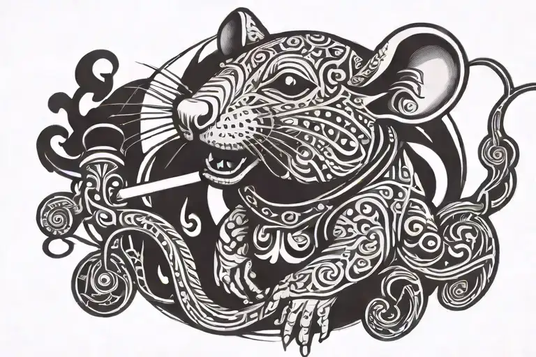rat smoking pipe smoke tattoo design idea
