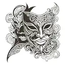 Two masks in tattoo style, vector graphics. Evil face behind the good mask. Black and white. Tattoo. Double face. Evil f tattoo design idea