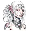 albino girl with pink eyes with elaborate choker tattoo design idea