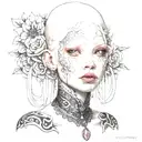 albino girl with pink eyes with elaborate choker tattoo design idea