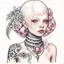 albino girl with pink eyes with elaborate choker tattoo design idea