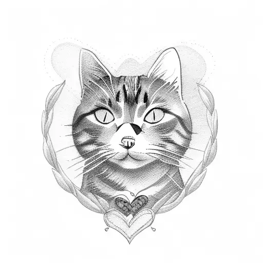 cat outline with heart - small tattoo  tattoo design idea