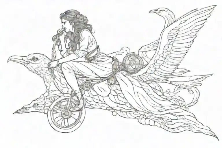 Lady on a seagull carrying anchor tattoo design idea