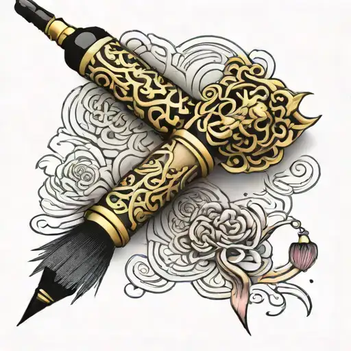 Chinese pen with a tassel at the end tattoo design idea