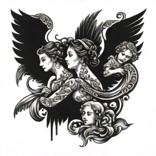 Neck tattoo with angels tattoo design idea