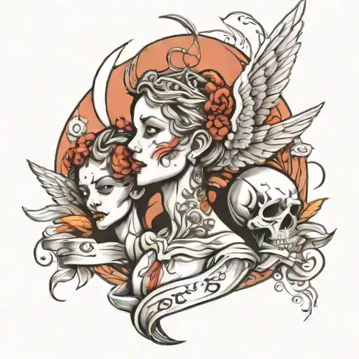Neck tattoo with angels tattoo design idea