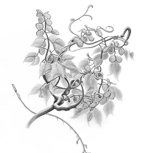 Vine tattoo design for woman's left arm from shoulder to elbow on Craiyon