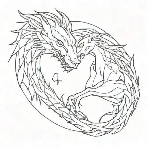 a dragon and a wolf surrounded tattoo design idea