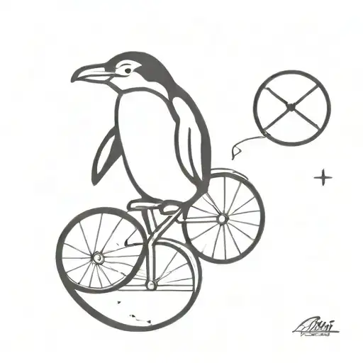 penguin riding a bicycle tattoo design idea