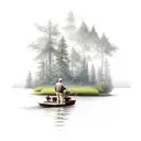 grandfather fishing on dock with grandkids. deer hunting and military background. religious tattoo design idea