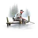grandfather fishing on dock with grandkids. deer hunting and military background. religious tattoo design idea