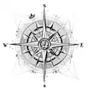 A compass rose surrounded by intricate map details tattoo design idea