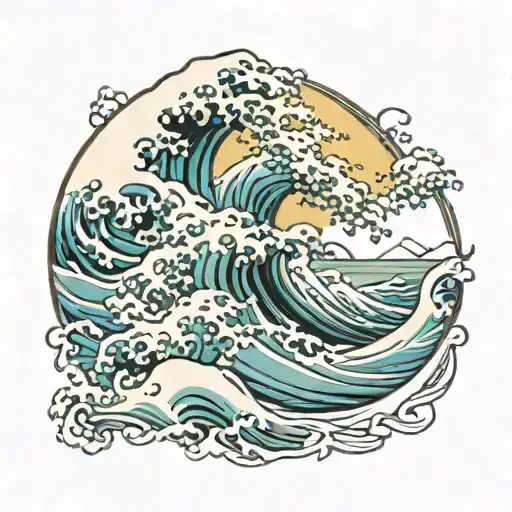 japanese waves flowing river running tattoo design idea