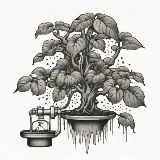 Design a dotwork tattoo of a money tree growing from a tattoo machine tattoo design idea