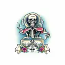skeleton with tombstone tattoo design idea