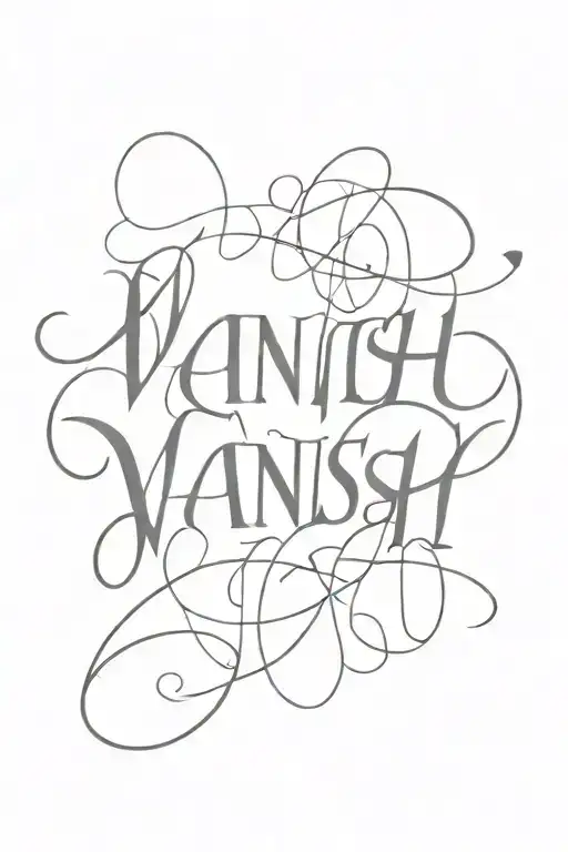 Central Text:  "Vanish" in a bold, stylized font. Maybe something with sharp edges or flowing lines to give it a dramati tattoo design idea