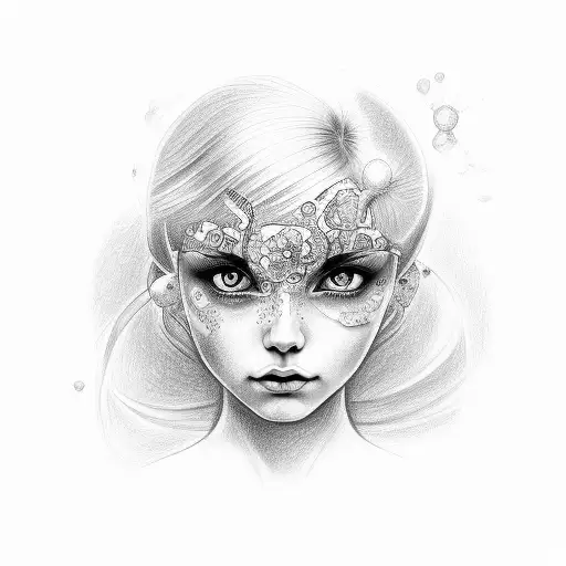 Girl profile face with closed eyes dotwork tattoo with dots shading, depth  illusion, tippling tattoo. Hand drawing emblem on black background for body  art, sketch monochrome logo. Vector illustration 25851790 Vector Art