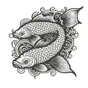 pez koi con la letra A tattoo design idea