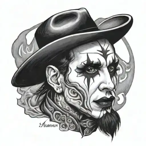 Create a portrait of Marilyn Manson in american traditional style tattoo design idea
