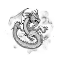 dragon mage abstract side body. left leg, left arm, left shoulder, left hips, left side of the body. technology.  tattoo design idea