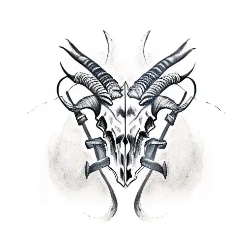 goat skull mask female warrior  tattoo design idea