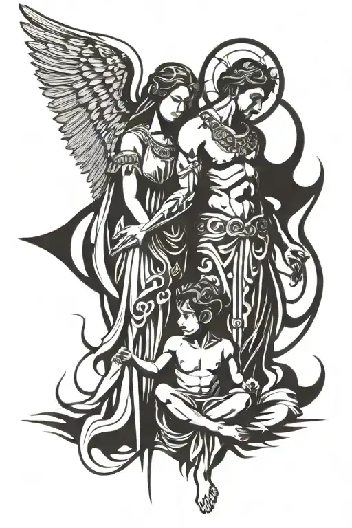 Jacob forcing an angel to bless him  tattoo design idea