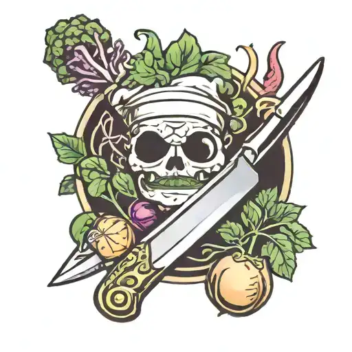chef's knife and vegetables tattoo design idea