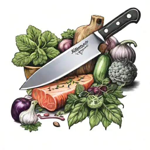 chef's knife and vegetables tattoo design idea