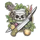 chef's knife and vegetables tattoo design idea