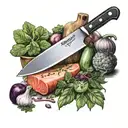 chef's knife and vegetables tattoo design idea