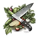 chef's knife and vegetables tattoo design idea