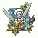chef's knife and vegetables tattoo design idea