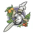 chef's knife and vegetables tattoo design idea