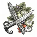 chef's knife and vegetables tattoo design idea